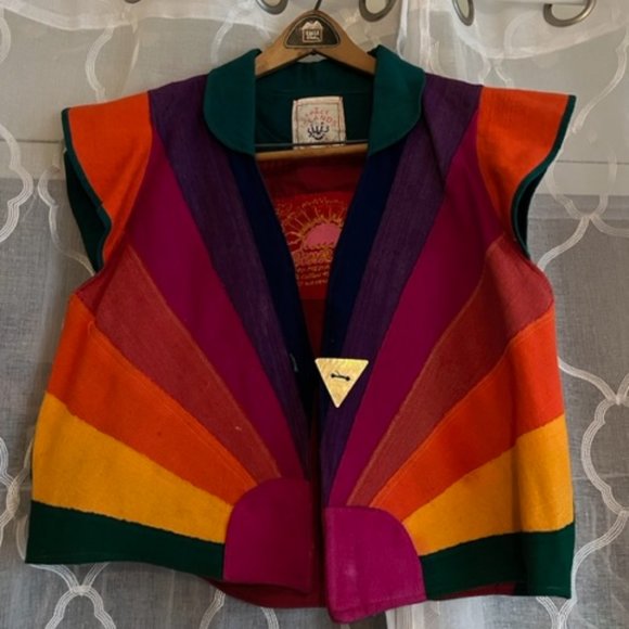 80's VERY RARE Space Islands Light Industrys Bali Rainbow Reversible Vest - Picture 1 of 9